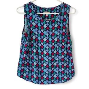 Talbots Womens MP Sleeveless Blouse Blue Silky Mixed Media Print Nautical Petite